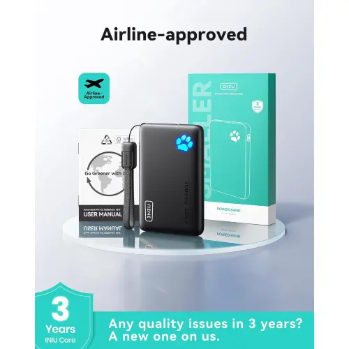 Power Bank INIU 10000mAh 45W USB-C con Cable Desmontable para iPhone, Samsung, iPad y Viajes's photo #7